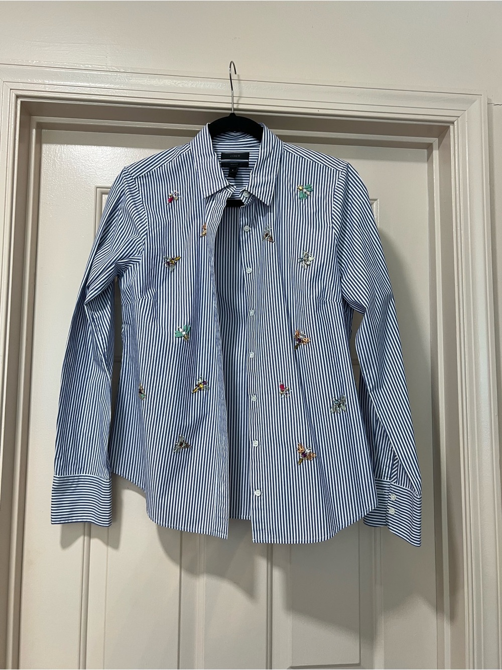 J Crew Perfect Fit Bejeweled Insect Embellished Button Shirt